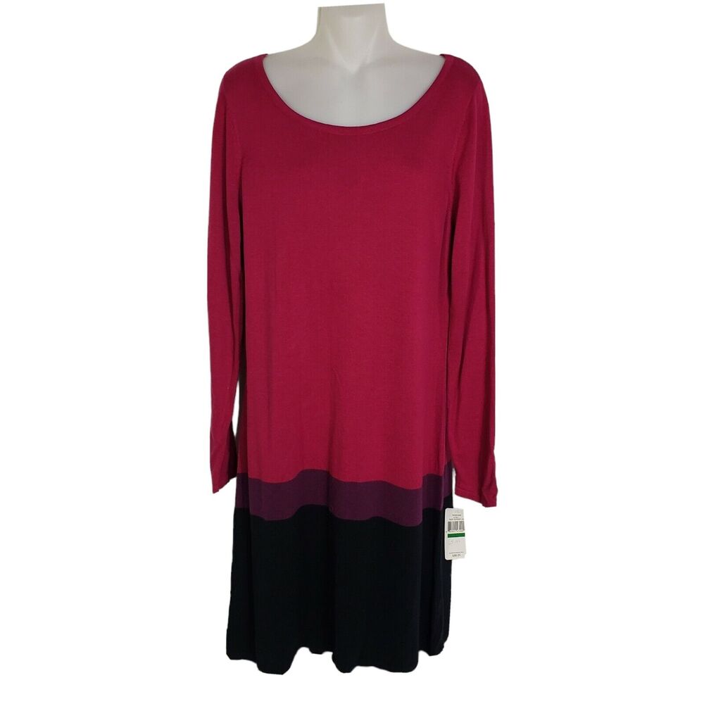 Fever Womens Sweater Dress Large Pink Long Sleeve Knit Knee Length Color Block